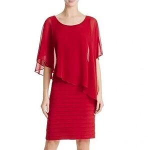 Adrianna Papell Red Chiffon Caped Shutter Pleated Sheath Dress - Size 4